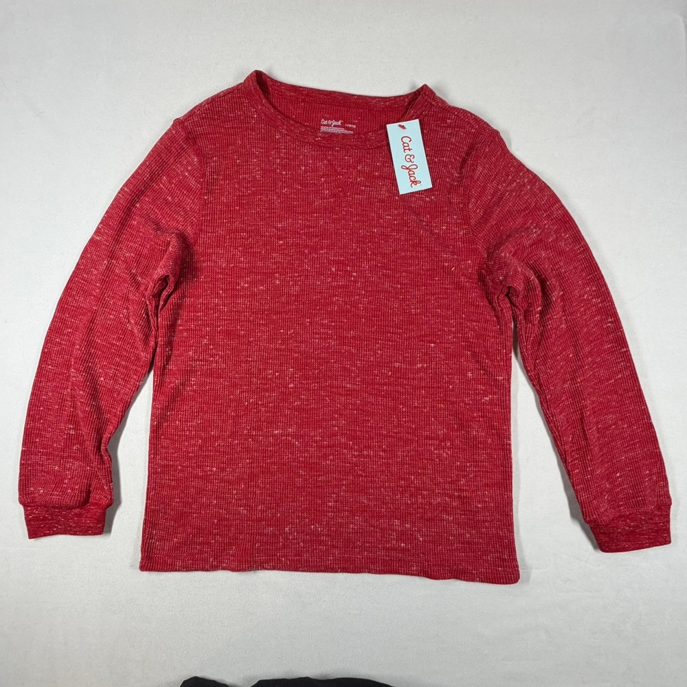 Cat & Jack Boys Shirt Large (10/12) Dark Red Waffle Knit Thermal Long Sleeve Top